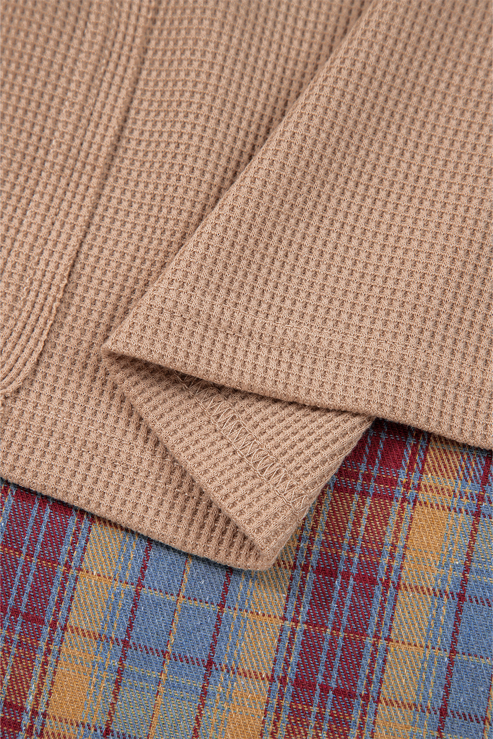 Parchment Plus Size Waffle Colorblock Striped Plaid Patchwork Half Button Pullover
