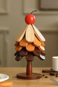 Fiery Red Cherry Wooden Trivets Christmas Tree 5pcs Heat Resistant Coaster