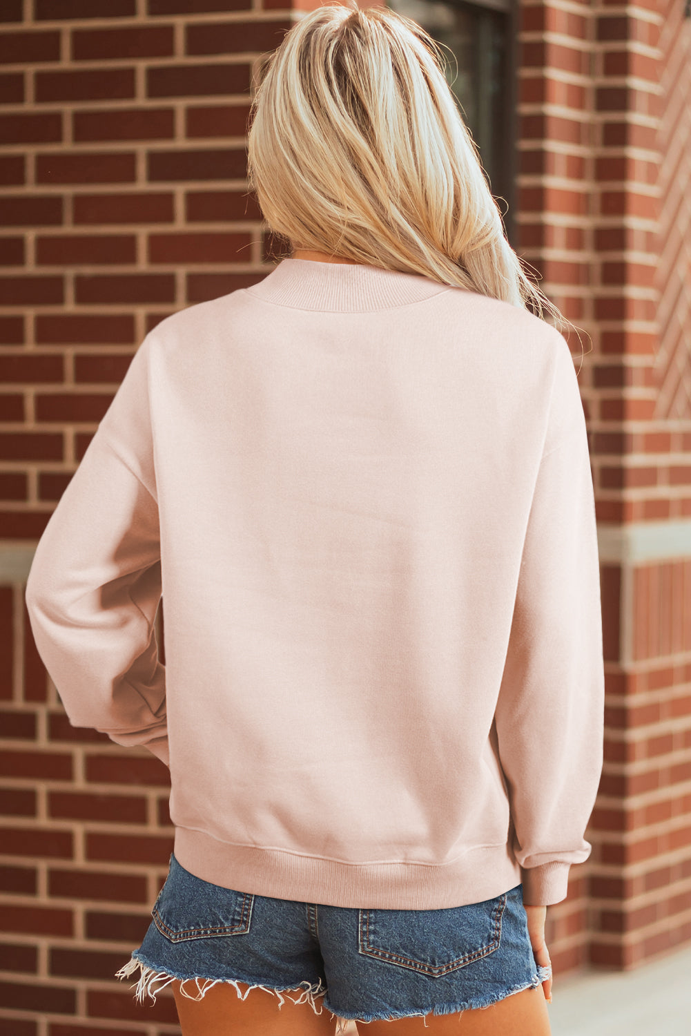 Bright Pink Oversize Blessed Embroidered Mock Neck Sweatshirt