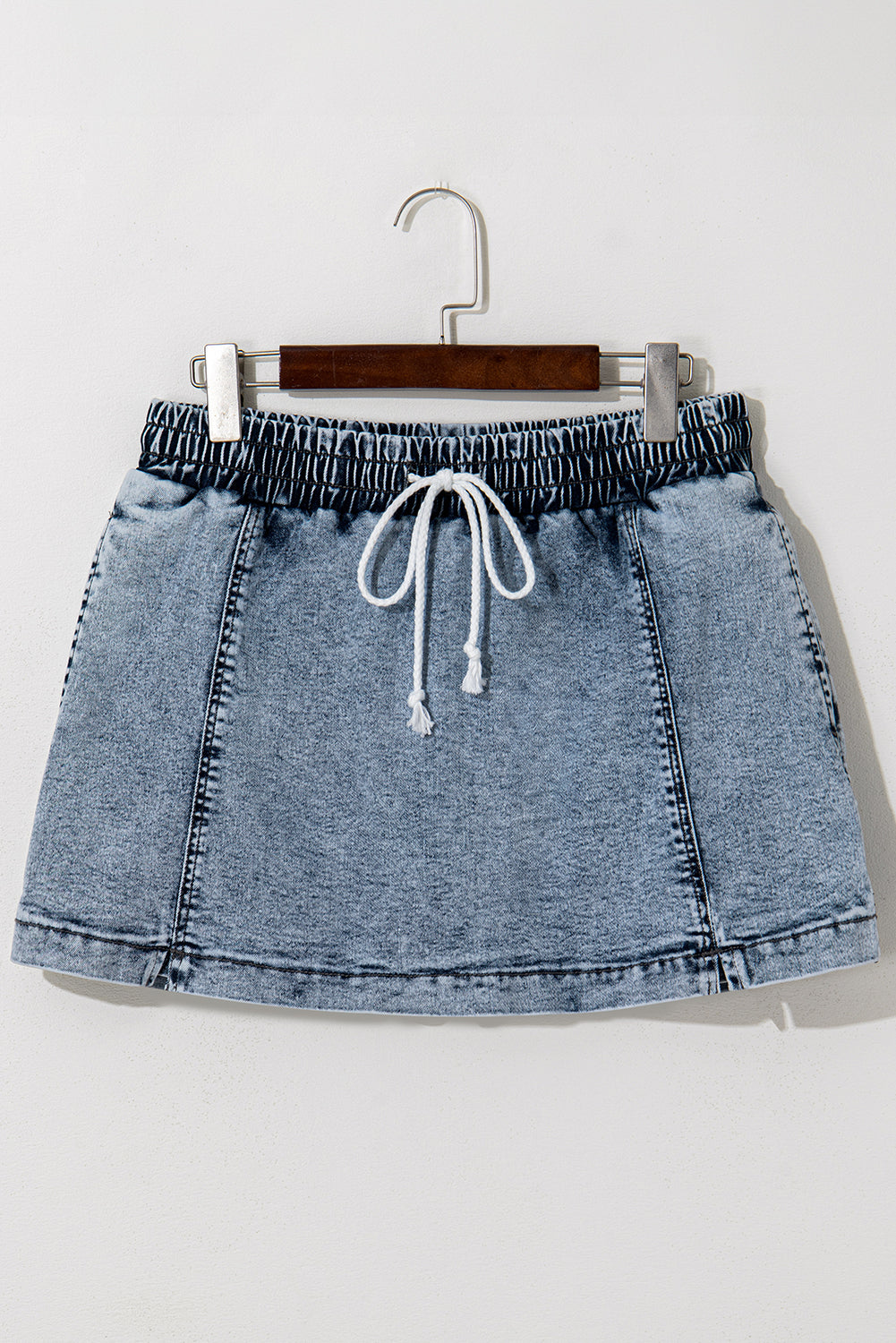 Brown Leopard Print Elastic Waistband Drawstring Denim Skort