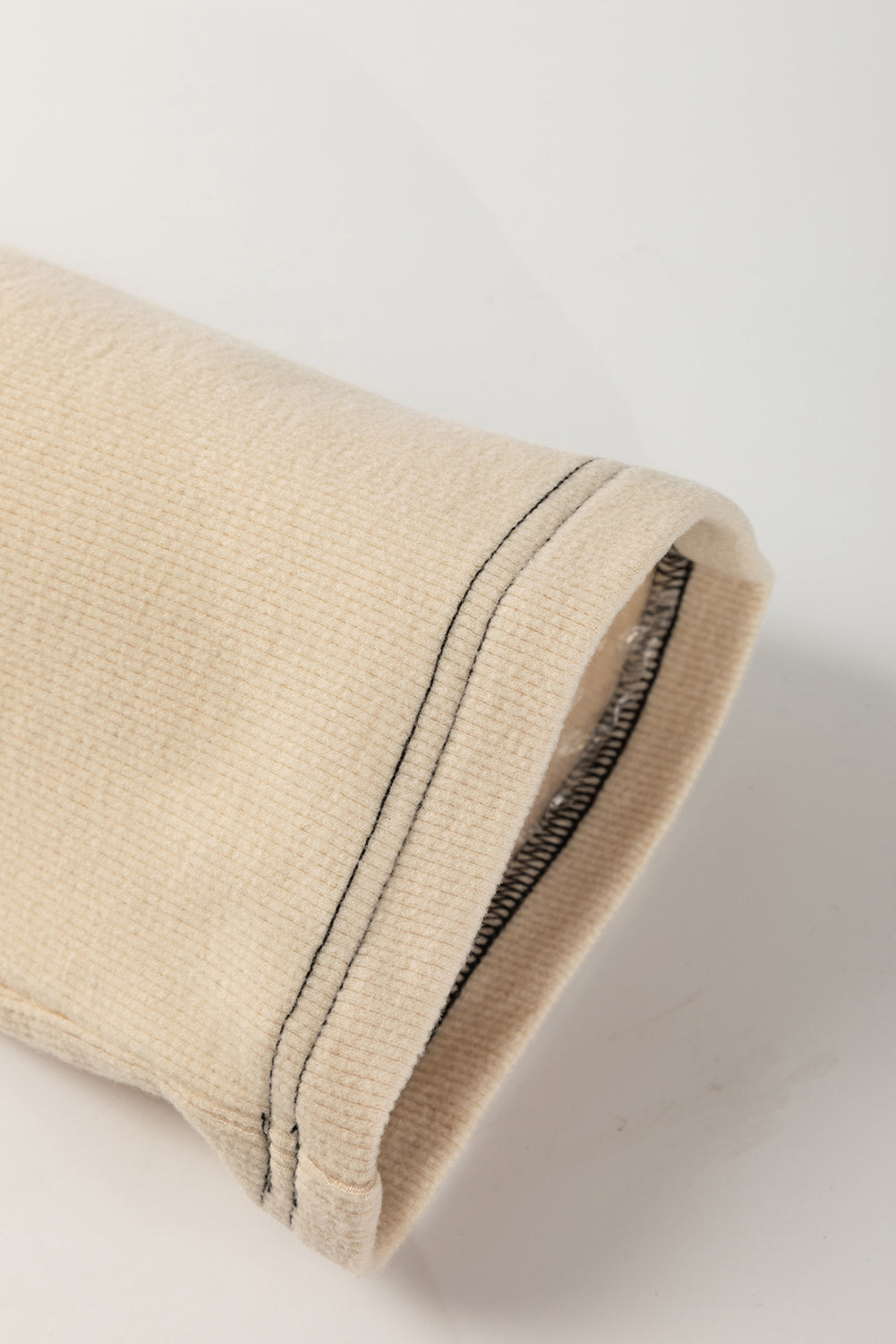 Beige Color Block Waffle Knit Stitch Detail Long Sleeve Top