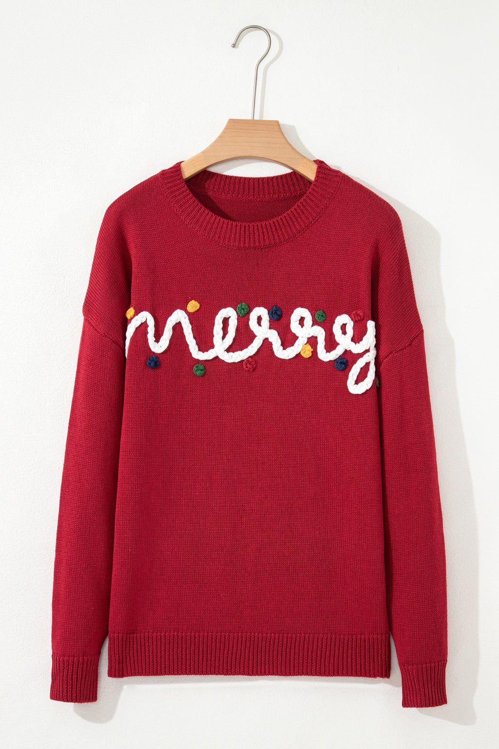 Smoke Gray Merry Colorful Dot Detail Christmas Drop Shoulder Sweater