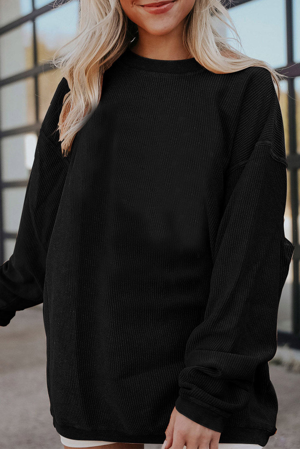 Grass Green Ribbed Corded Oversized Sweatshirt