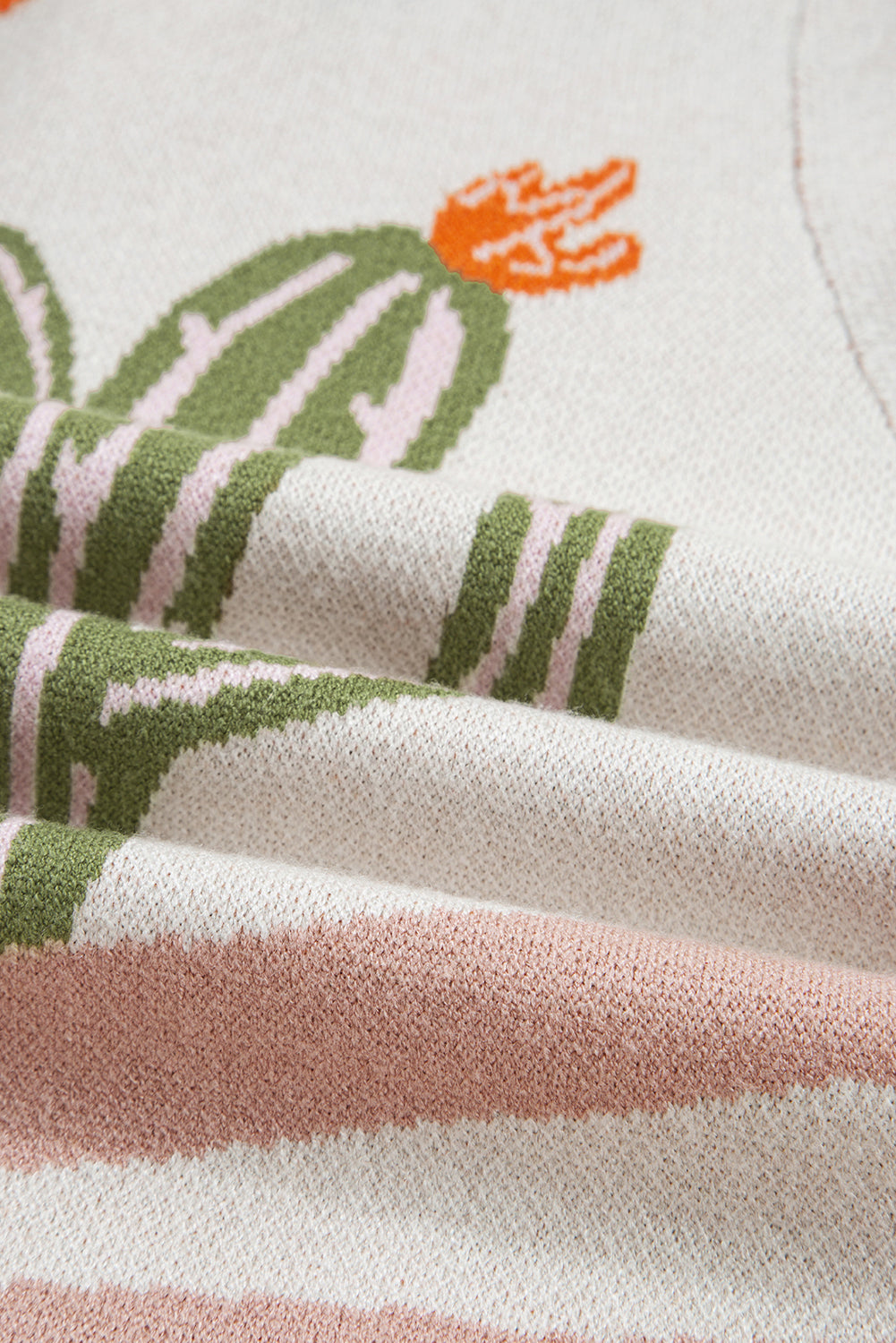 Apricot Western Desert Cactus Print Plus Size Button Cardigan Sweater