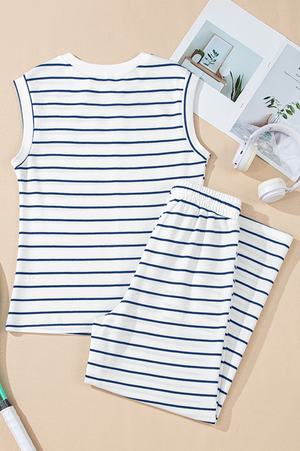 Sail Blue Casual Wide Leg 2pcs Pants Set