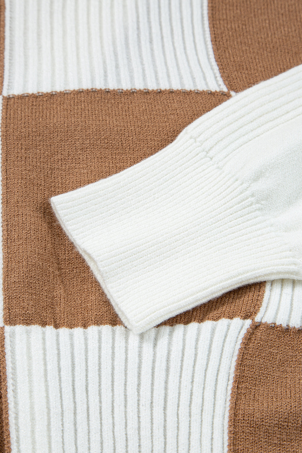 Khaki Checkered Ribbed Texture Knit Plus Size Cardigan Sweater