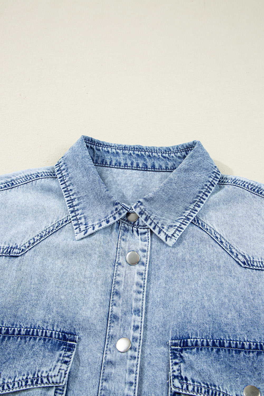 Blue Beau Chest Pocket Raw Hem Denim Loose Shirt Dress