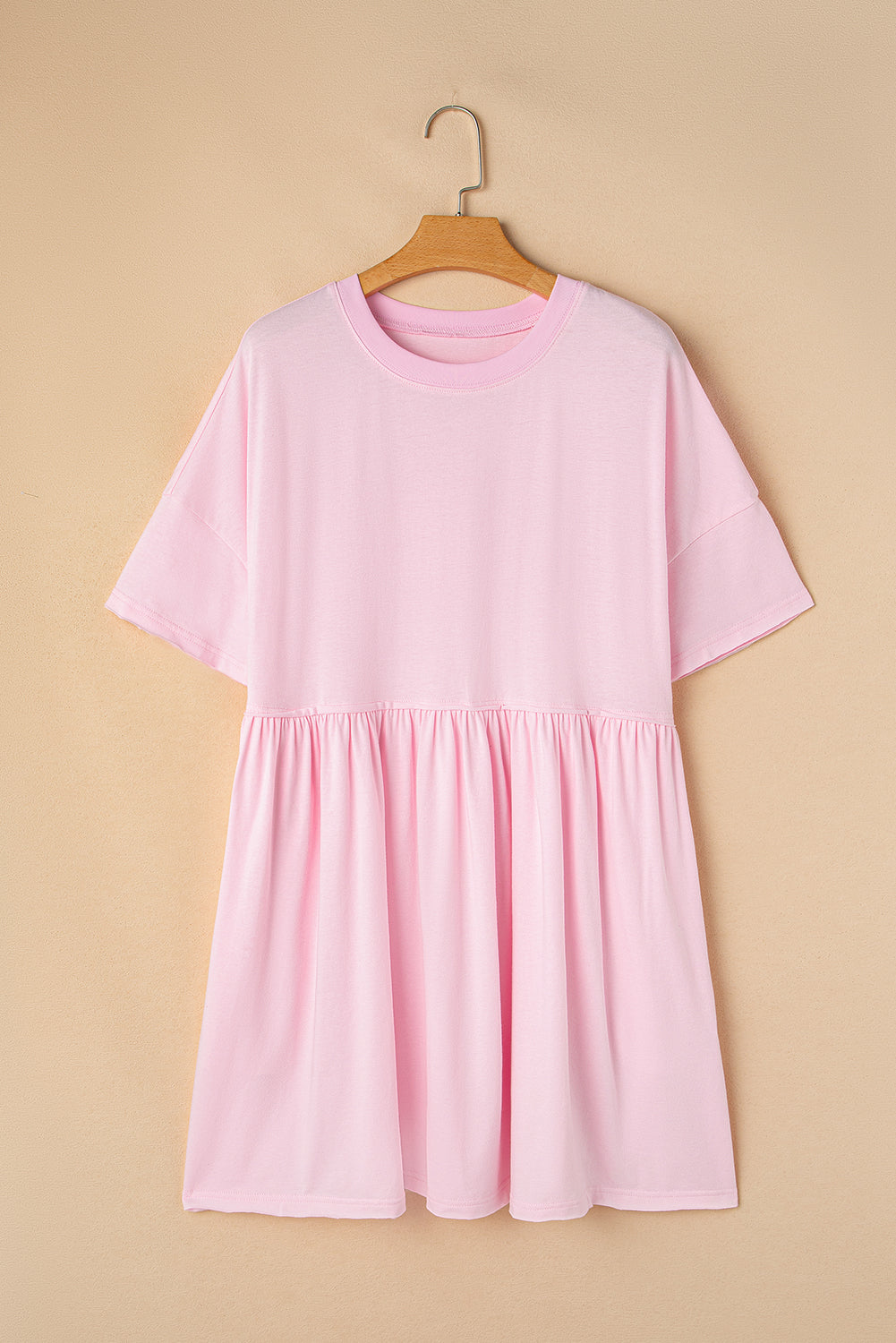Sky Blue Solid Color Pocketed Raw Edge Babydoll Dress