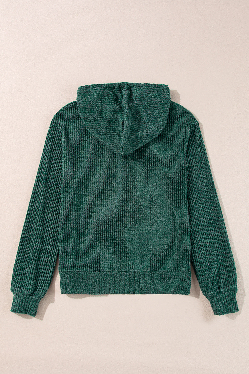 Dark Grey Ribbed Zip Up Front Drawstring Hoodie