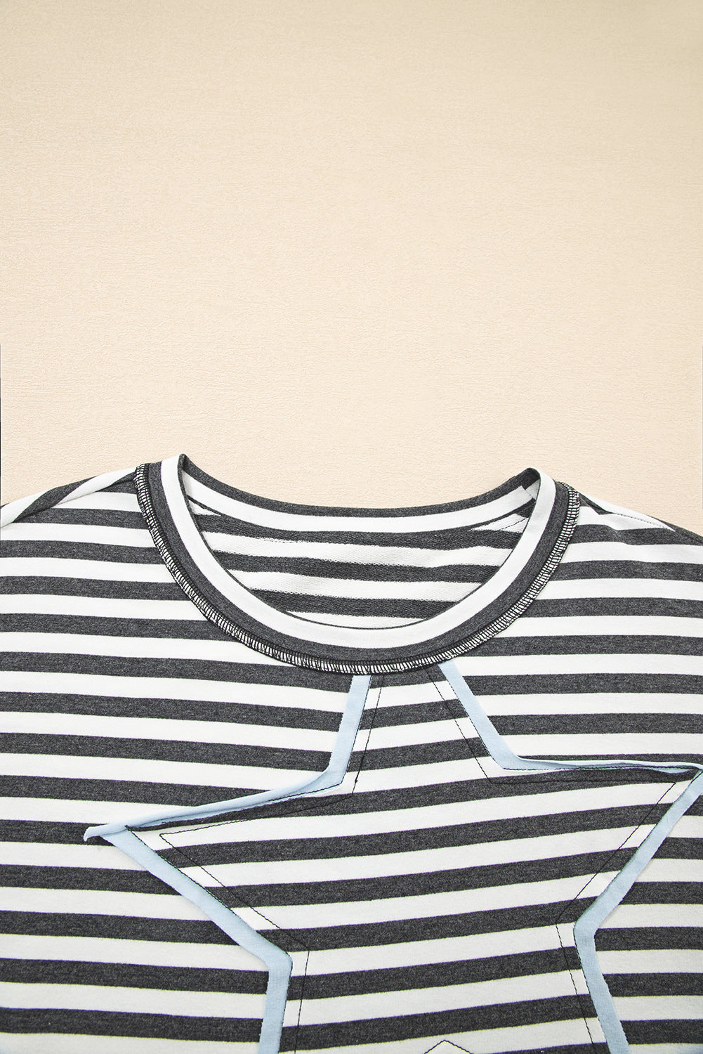 Gray Stripe Contrast Star Stitched Plus Size Long Sleeve Top