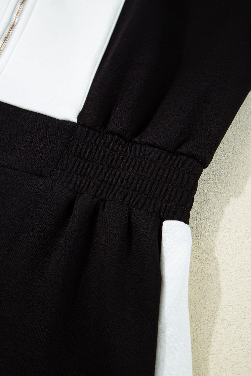 Black Contrast Zipped Stand Collared T Shirt and Short Set