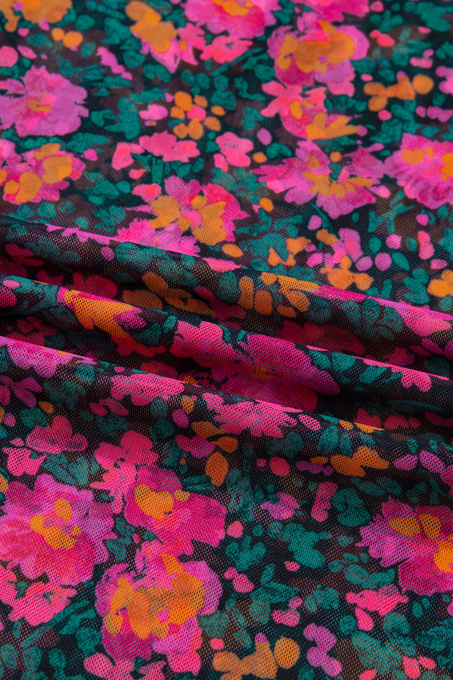 Rose Retro Floral Printed Mesh Short Sleeve Top