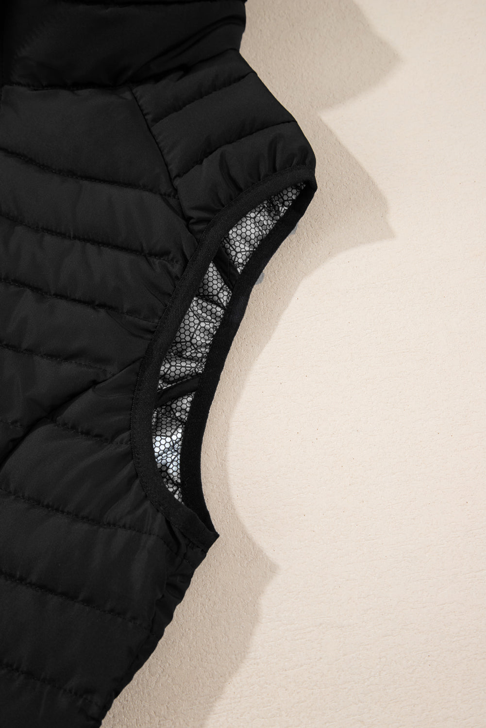 Silvery Plush Collared Quilted Zipped Puffer Vest
