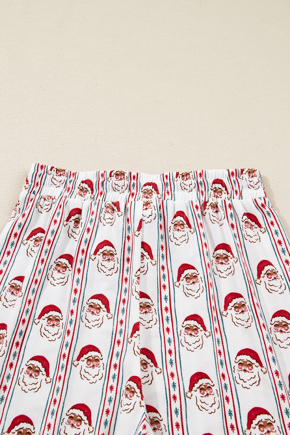 White Father Christmas Striped Print Contrast Drawstring Lounge Pant Set