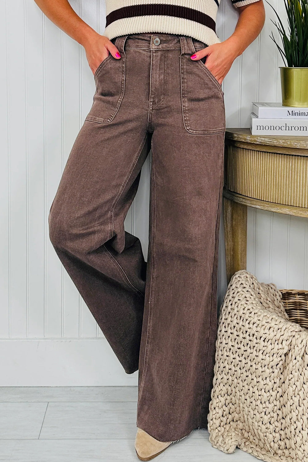 Dusk Blue Retro Washed Patch Pocket Loose Jeans
