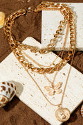 Gold Plated Alloy Multilayer Butterfly Charm Necklace