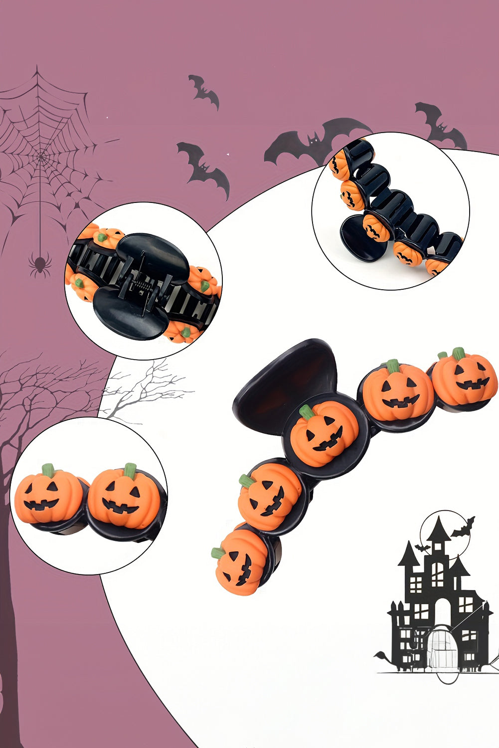 Russet Orange Halloween Pumpkin Design Acrylic Hair Claw Clip