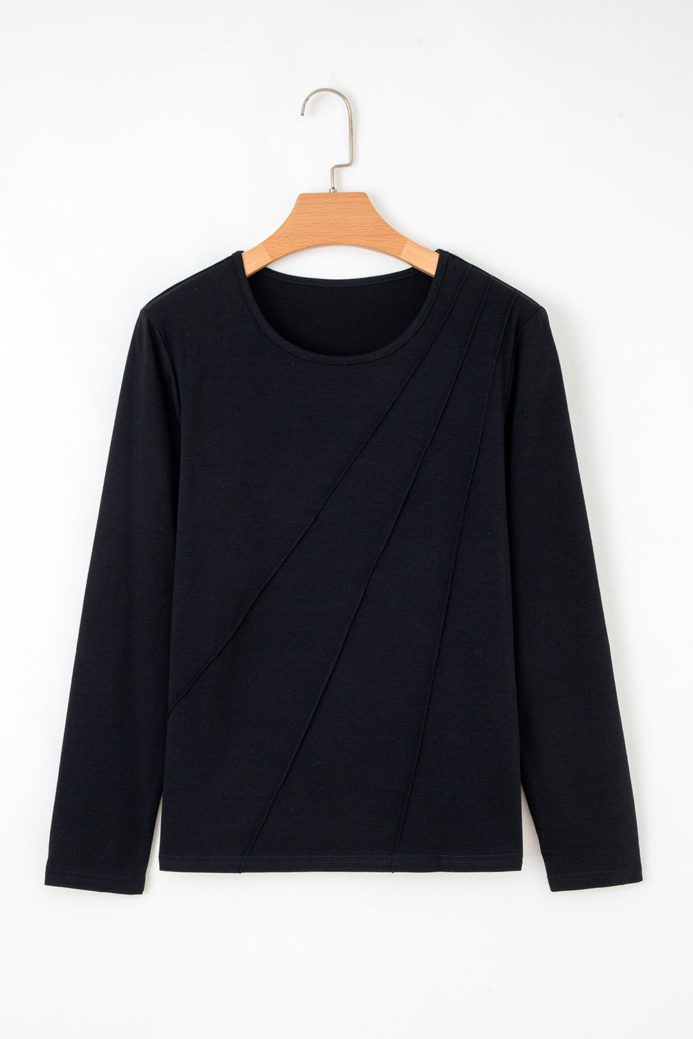 Evergreen  Asymmetric Seam Detail Solid Color Long Sleeve Top