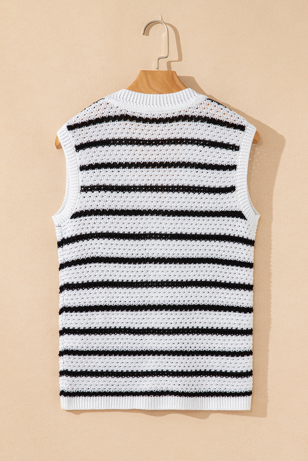 Sky Blue Stripe V Neck Gold Buttons Elegant Sweater Vest
