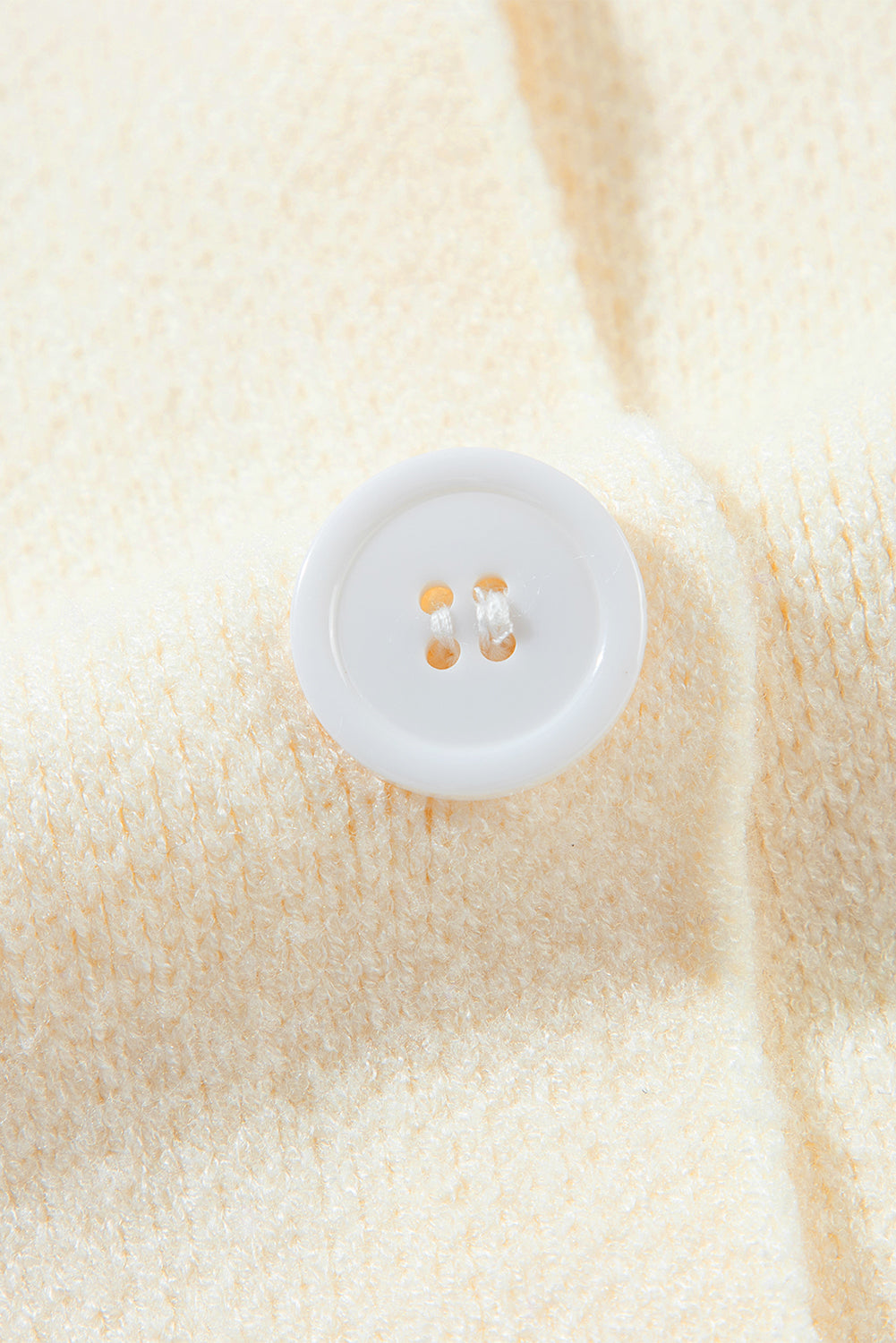 Beige Solid Color Knit Lapel Collar Single Button Sweater Cardigan