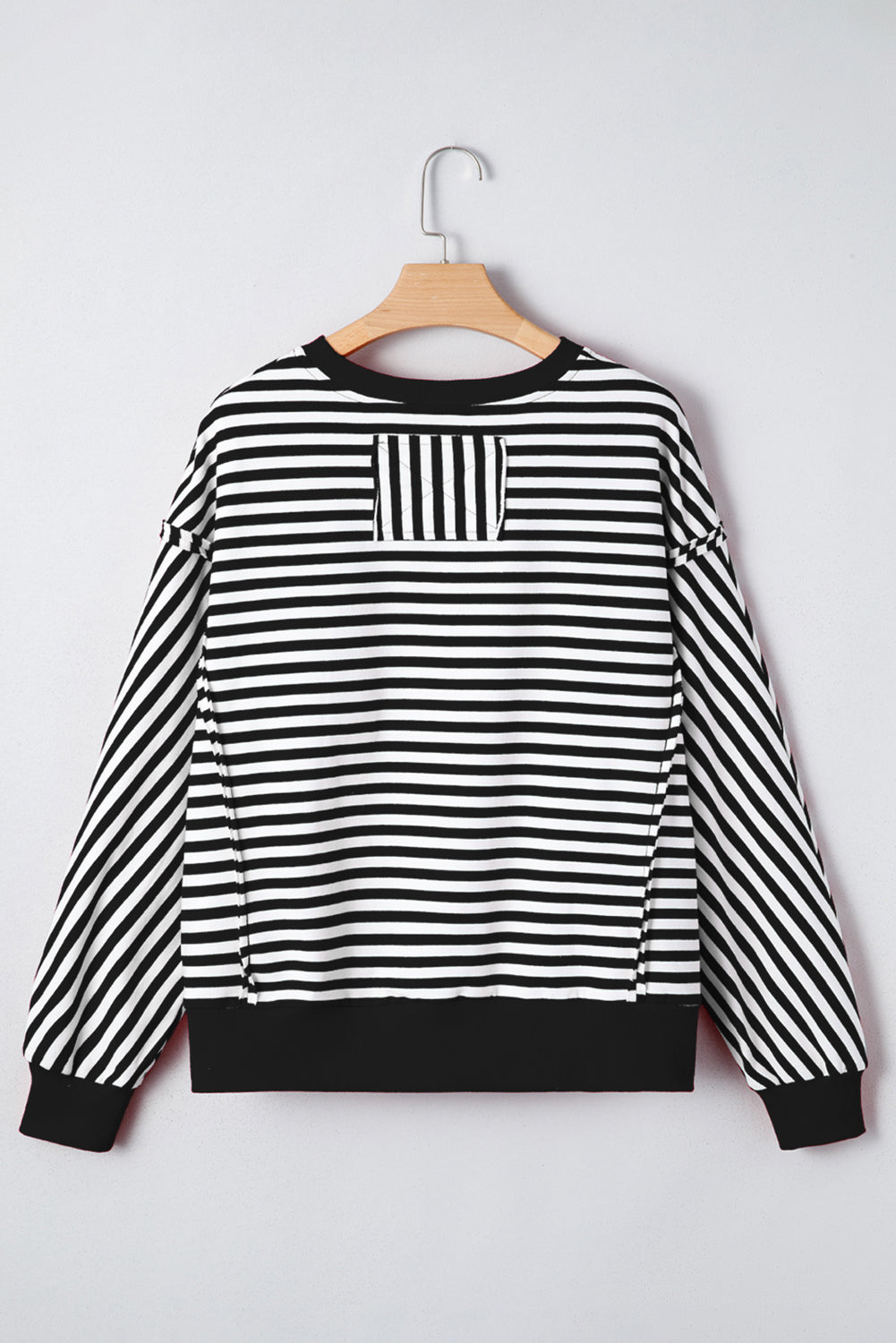 Orange Stripe Exposed Seam Drop Shoulder Casual Pullover Top