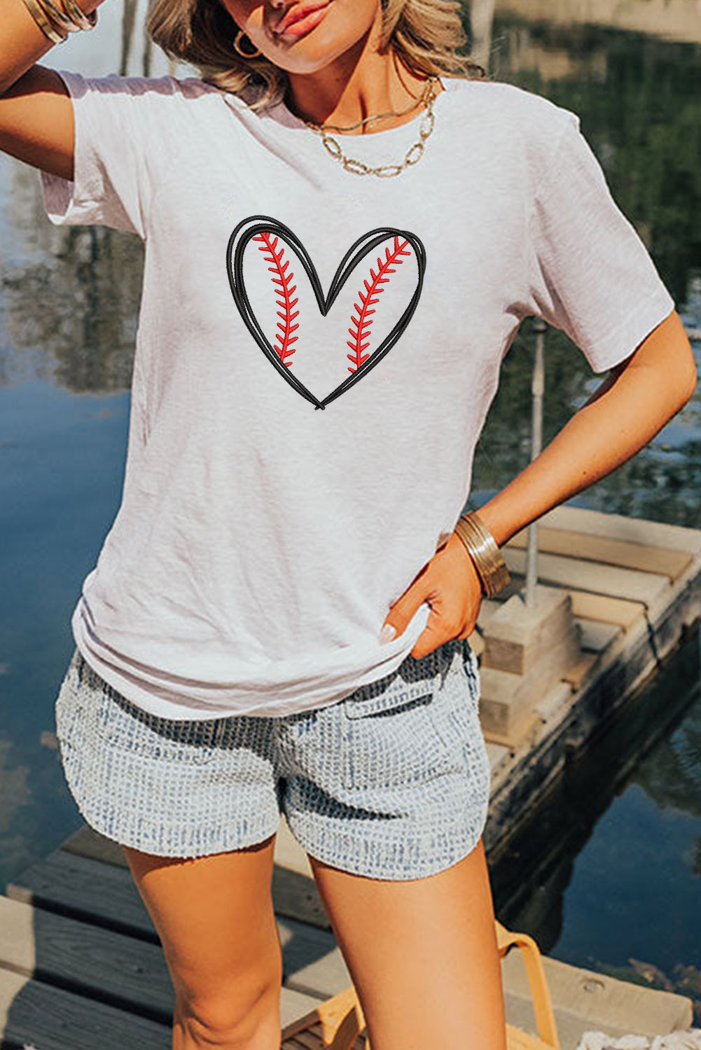 Light Grey Baseball Heart Embroidery French Terry Skort