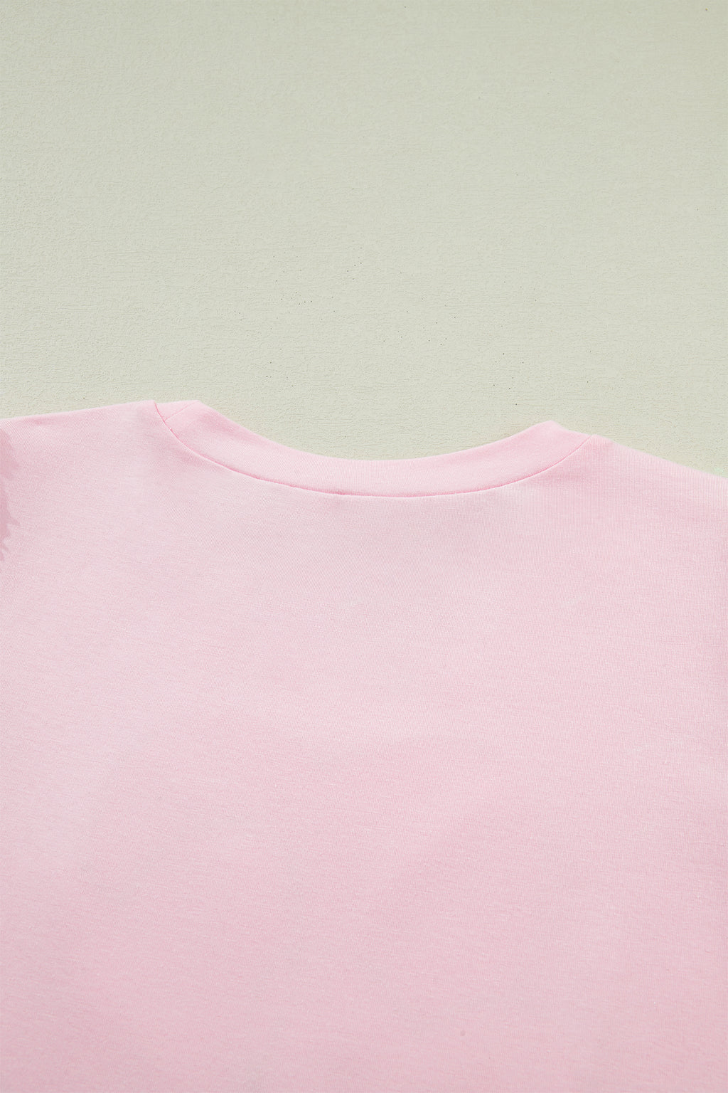 Light Pink Three Sweet Hearts Printed Sequin Trim Contrast Sleeve Patchwork Tee