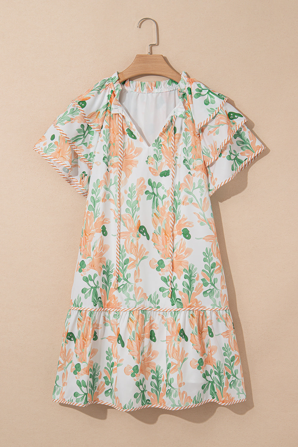 Pink Plus Size Floral Print Striped Detail Short Summer Dress