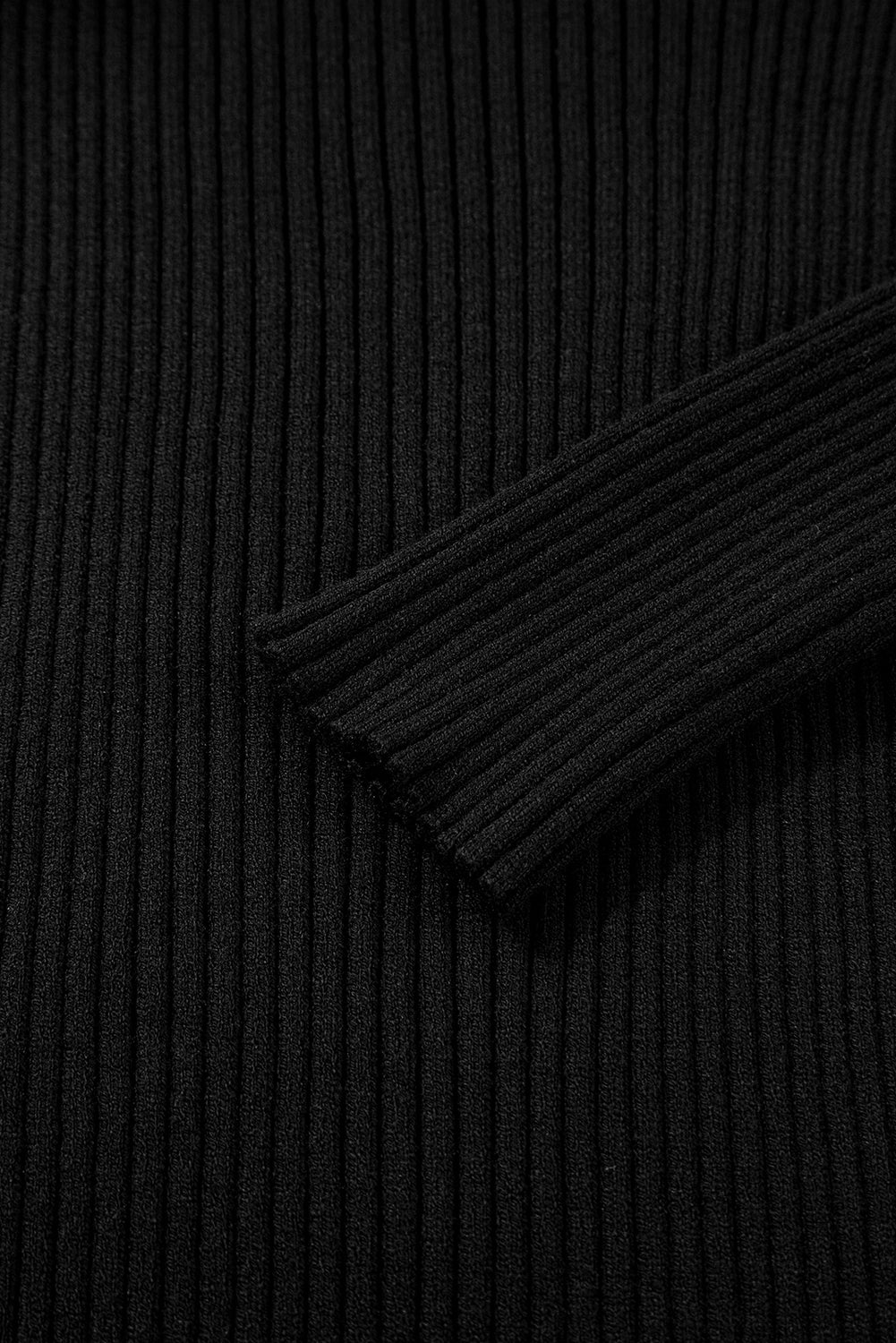 Black Ribbed Knit Cold Shoulder Choker Neck Sweater