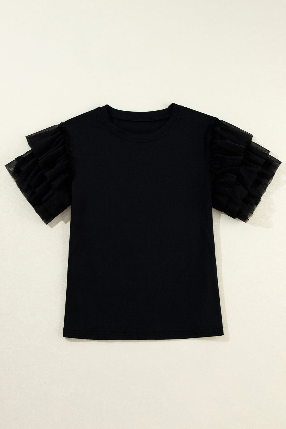 Dark Green Tulle Ruffle Sleeve Blouse