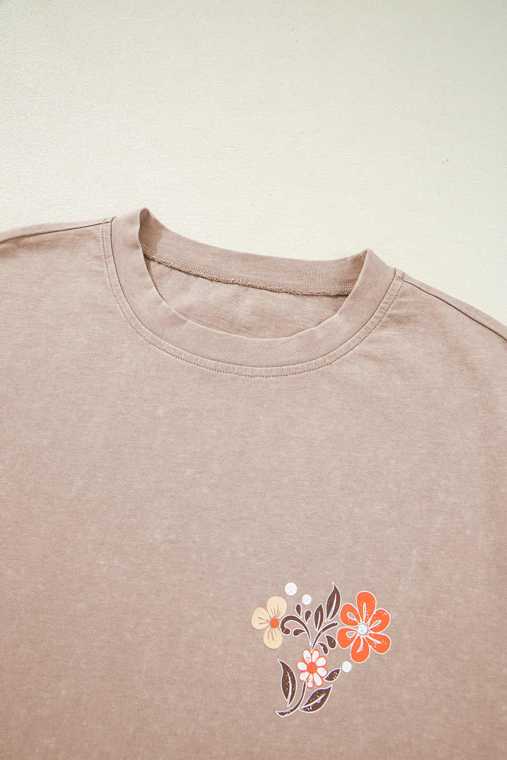 Smoke Gray Mineral Wash Floral Steer Head Printed Back Western Fashion Tee