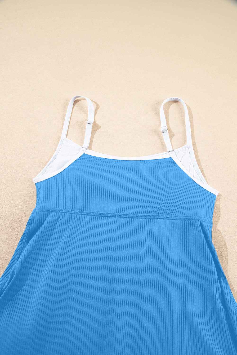 Russet Orange Color Block Edge Ribbed Pocketed Lined Swim Dress