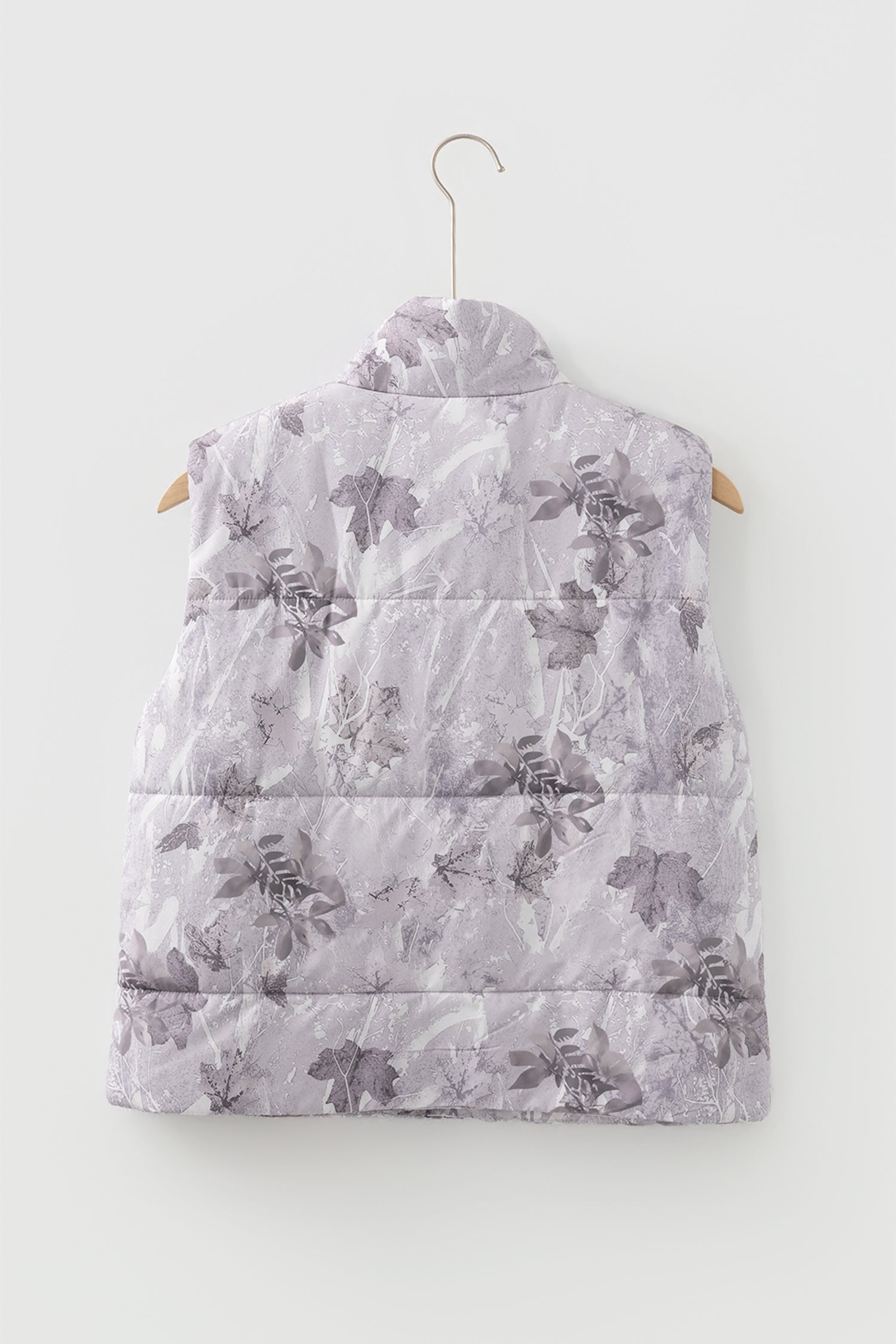 Brown Camo Leaf Print Winter Puffer Vest