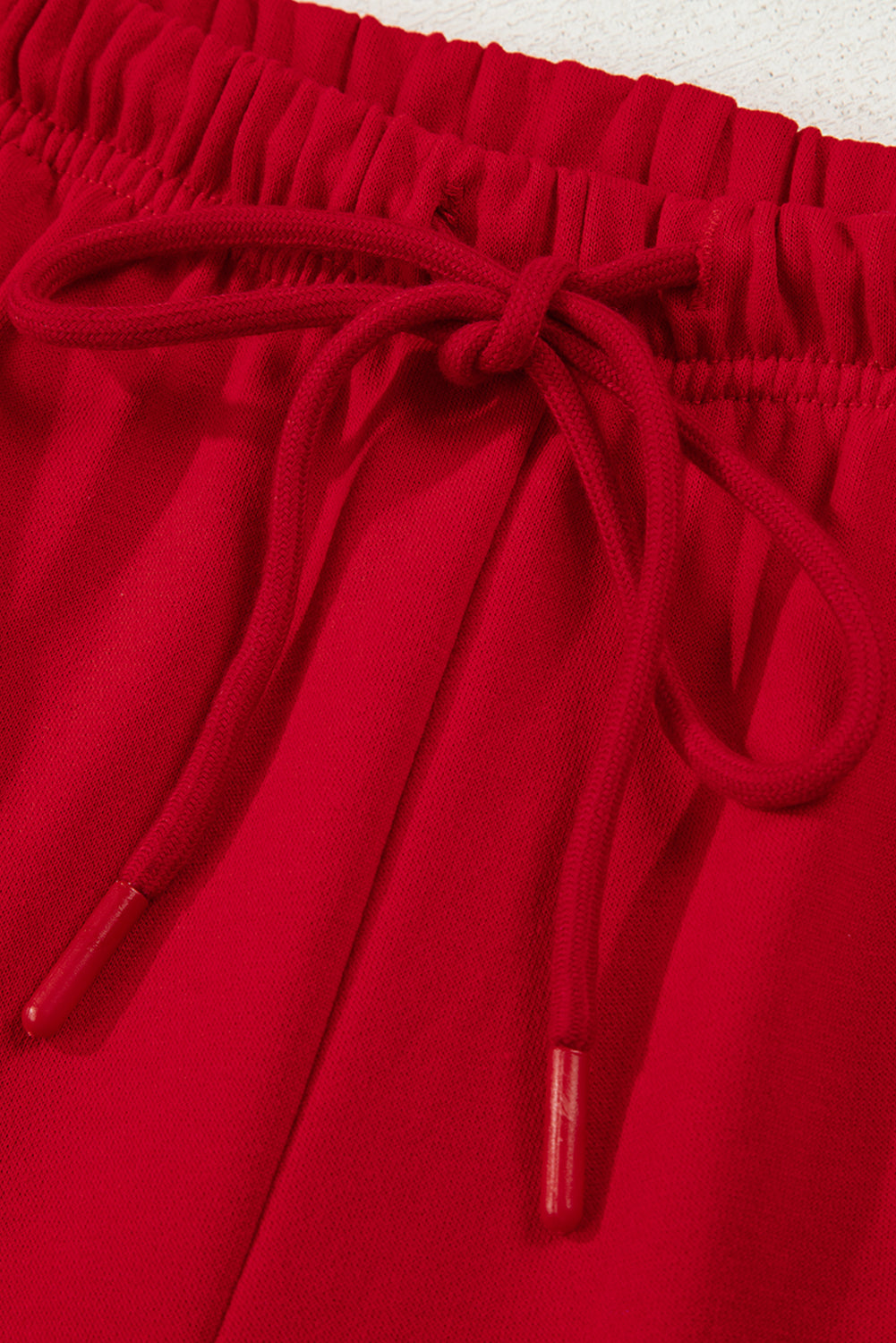 Racing Red Striped Collar Patchwork Satin Bow Sweatshirt and Shorts Set