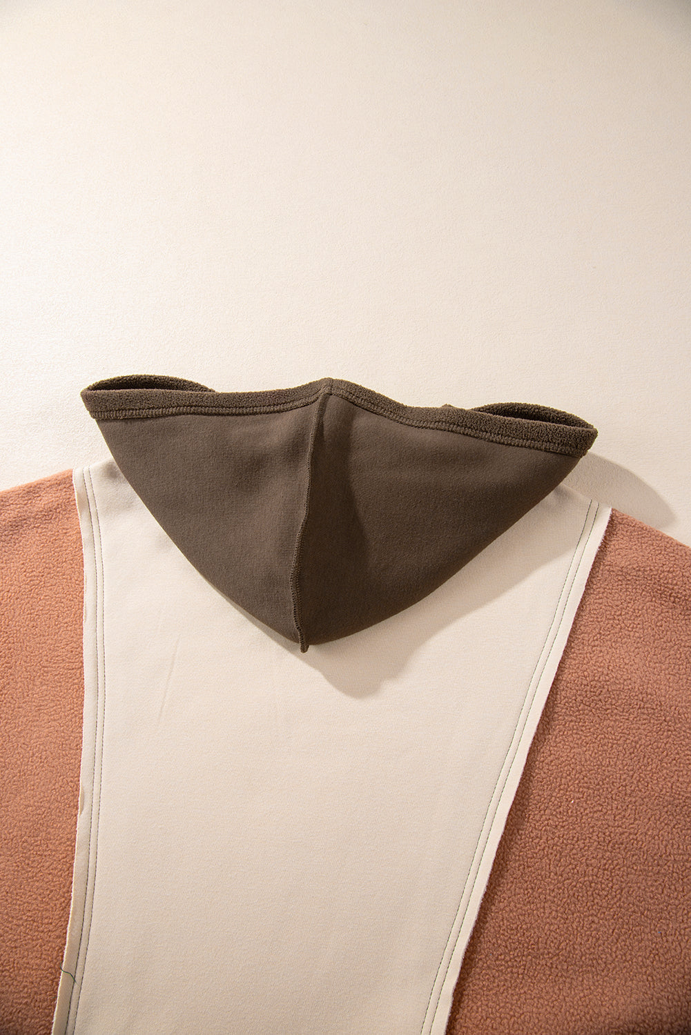 Beige Oversized Color Block Patchwork High Low Hoodie