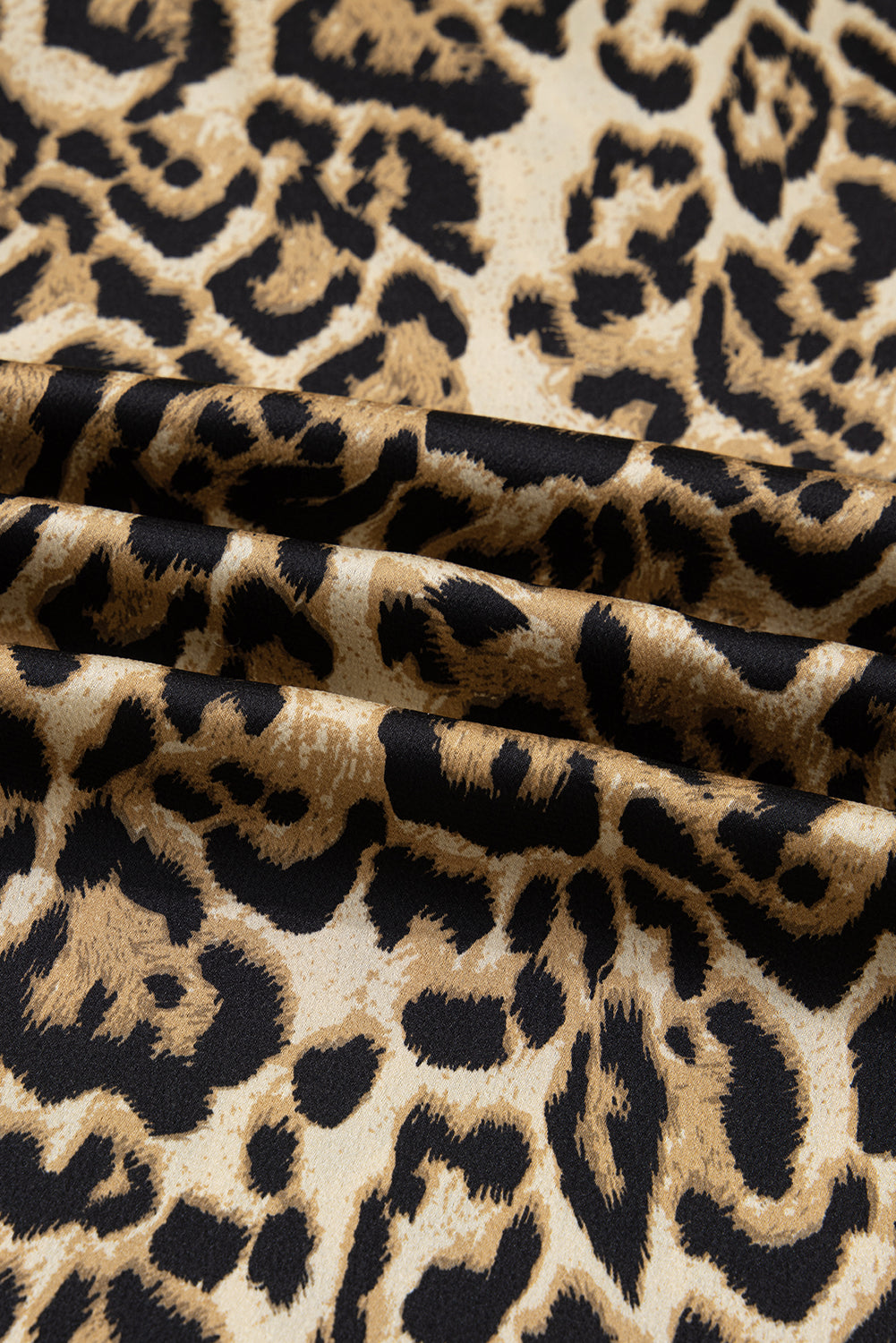 Brown Leopard Collared 3/4 Sleeve Shirt and Loose Pants Two Piece Outfit Set