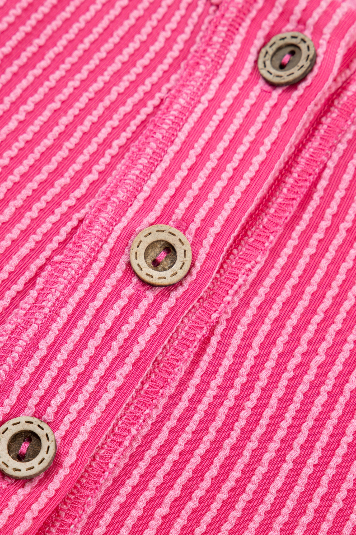 Bright Pink Twisted Ribbed Color Block Patchwork Henley Short Sleeve T Shirt