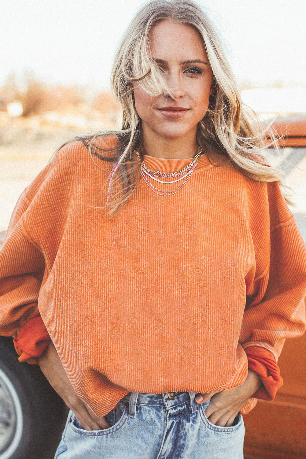 Grass Green Ribbed Corded Oversized Sweatshirt