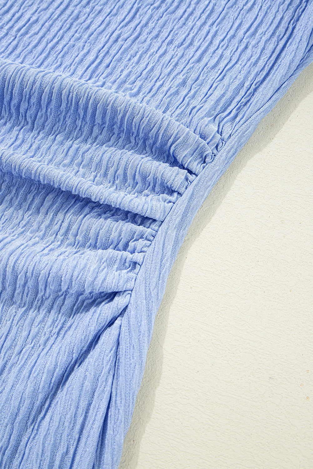 Sky Blue Solid Color Textured Ruched Side Bodycon Tank Dress