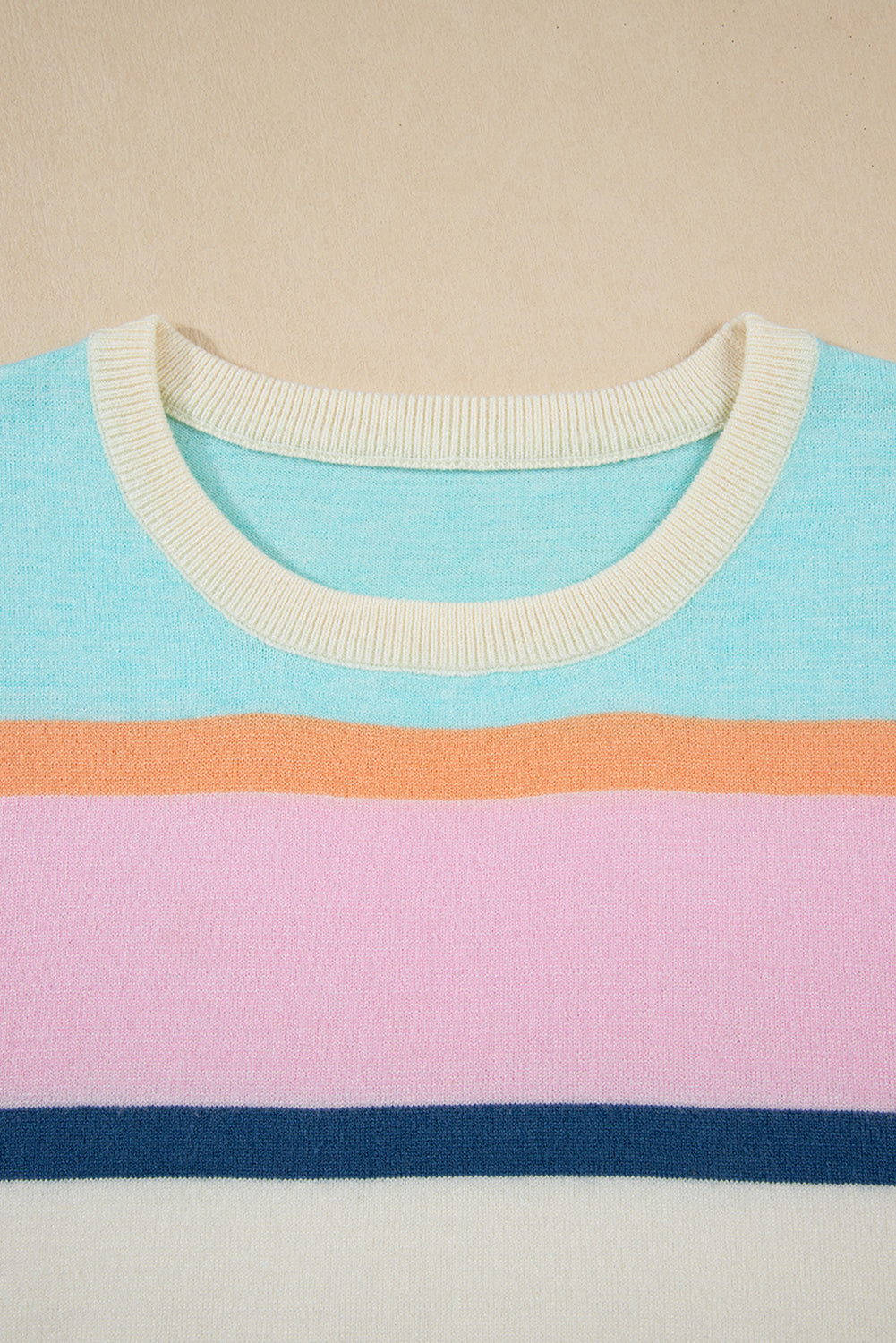 Multicolour Striped Color Block Flutter Sleeve Patchwork Sweater Top