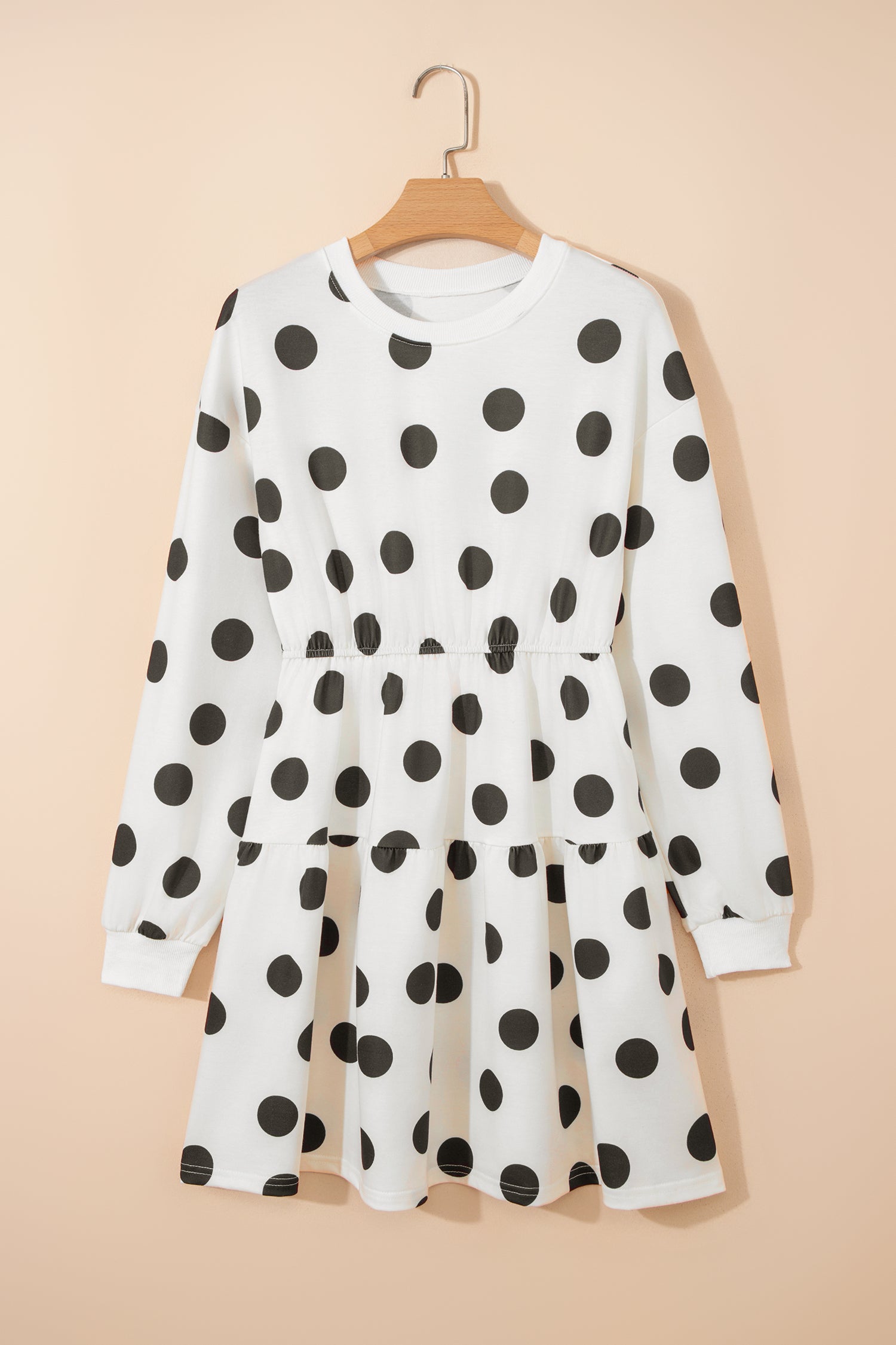 Beige Polka Dot Print Drop Shoulder Pullover Drawstring Jogger Pant Set