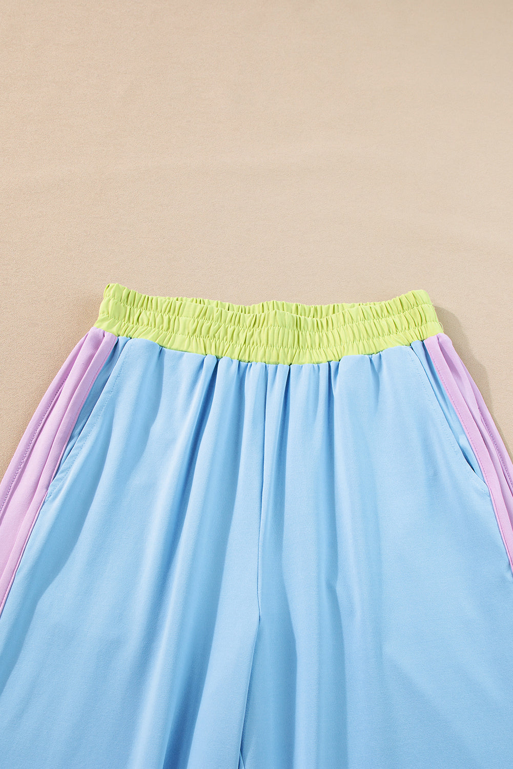White Color Block Detail Casual Two-piece Set