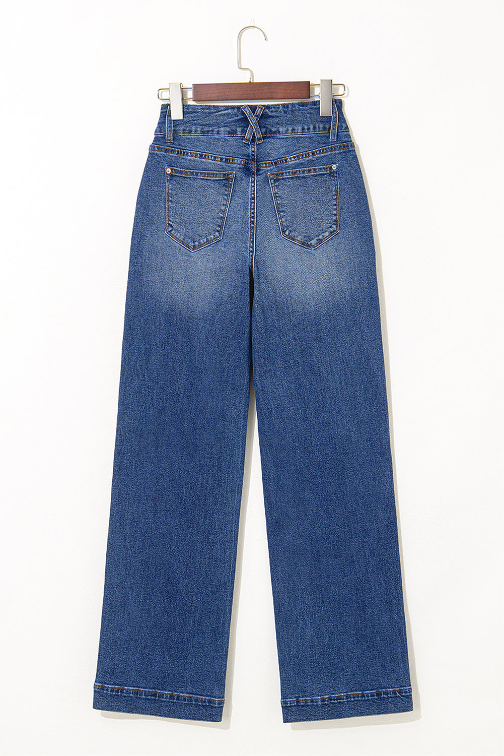 Sky Blue Double Button Zip Fly Straight Leg Jeans
