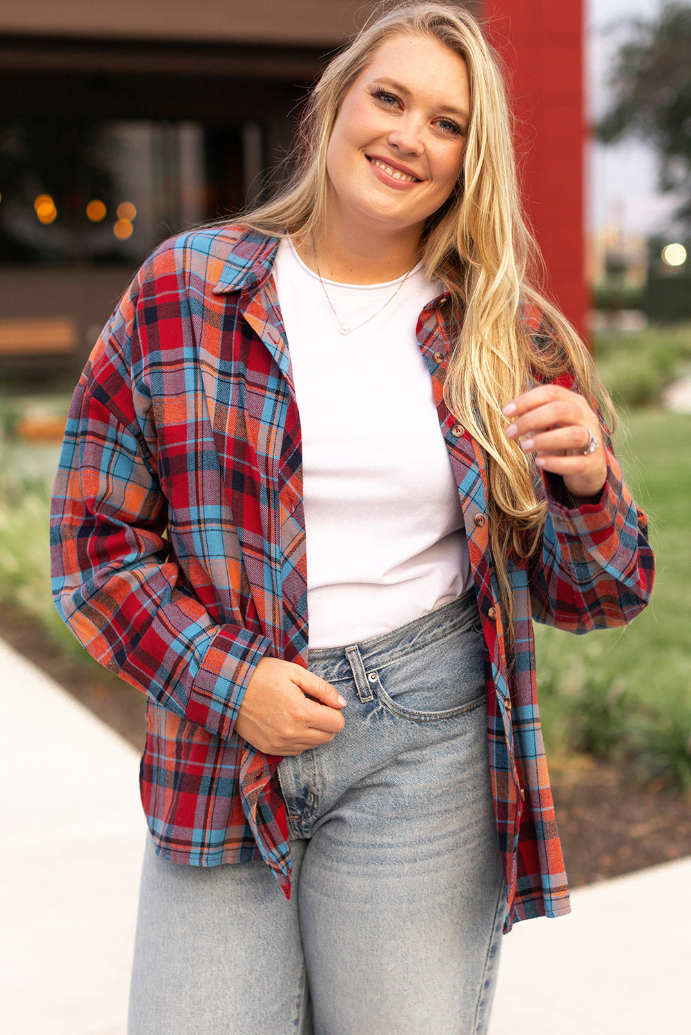 Red Plaid Print Loose Vintage Shirt