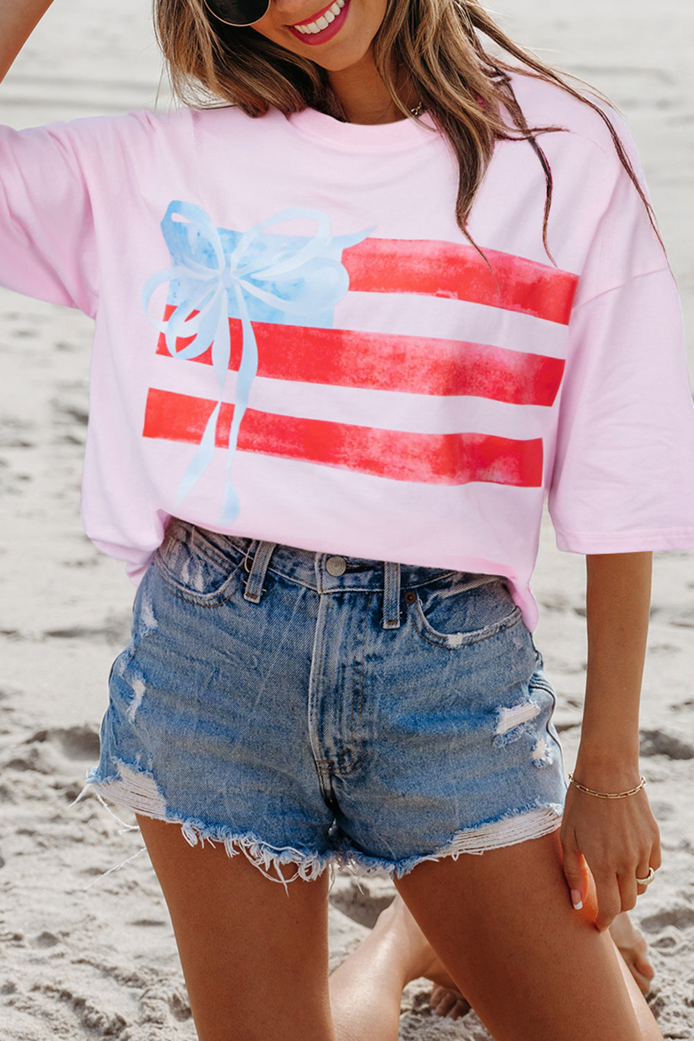 Myosotis Flag Bow Graphic Crewneck Tee
