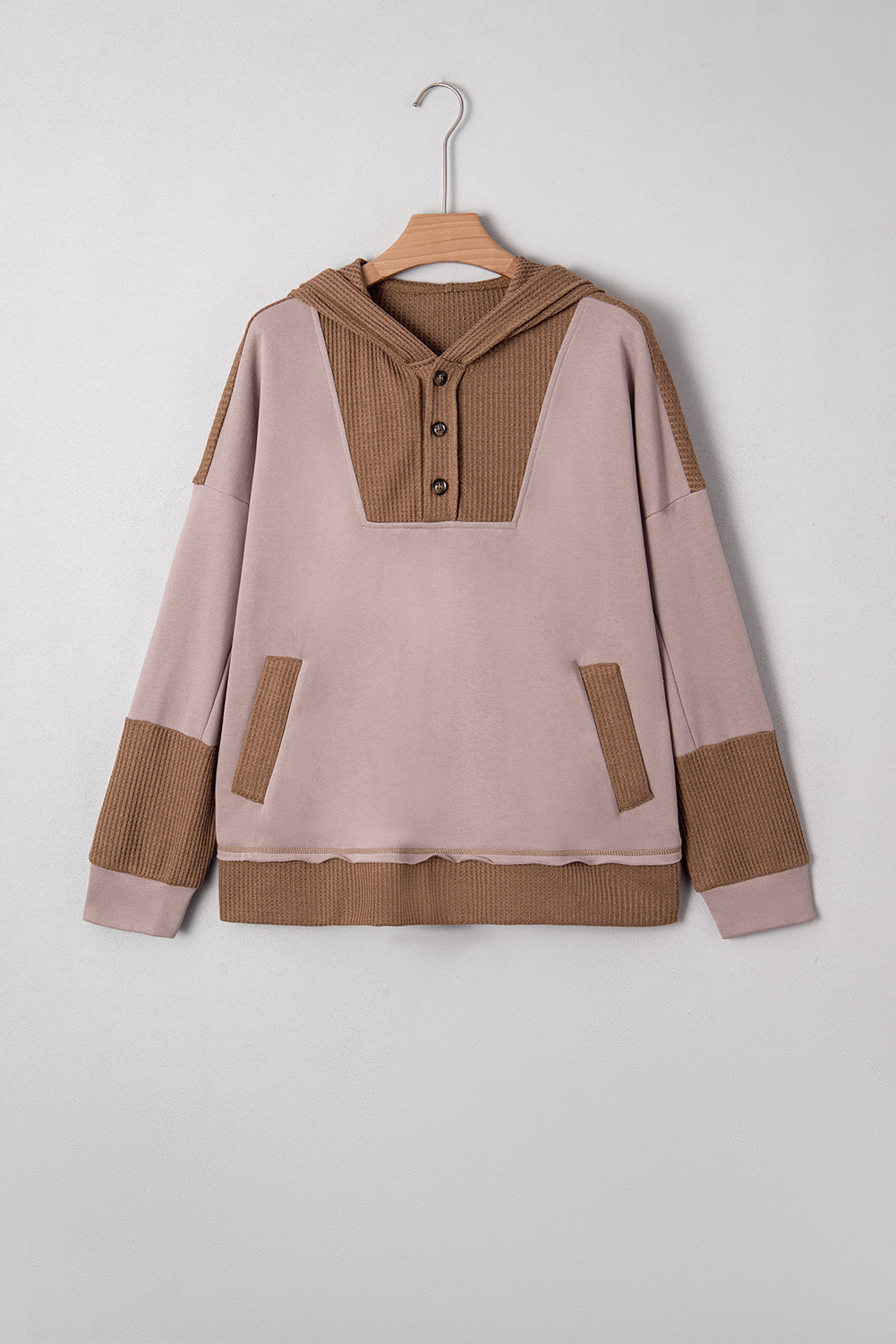 Goat Waffle Contrast Patchwork Plus Size Pocketed Hoodie