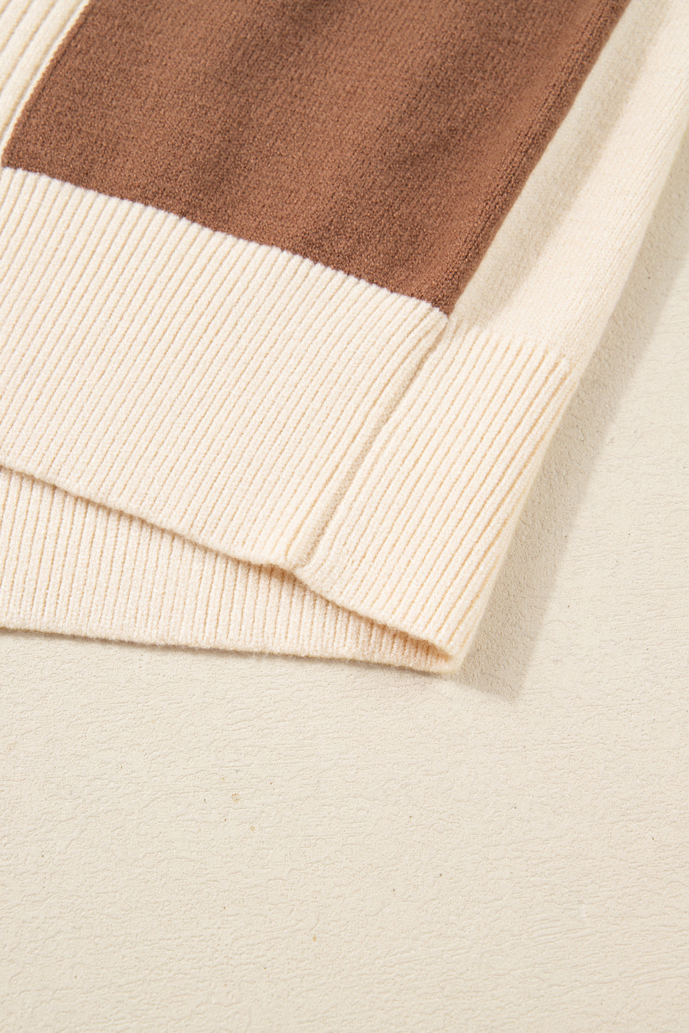 Khaki Checkered Ribbed Texture Knit Plus Size Cardigan Sweater