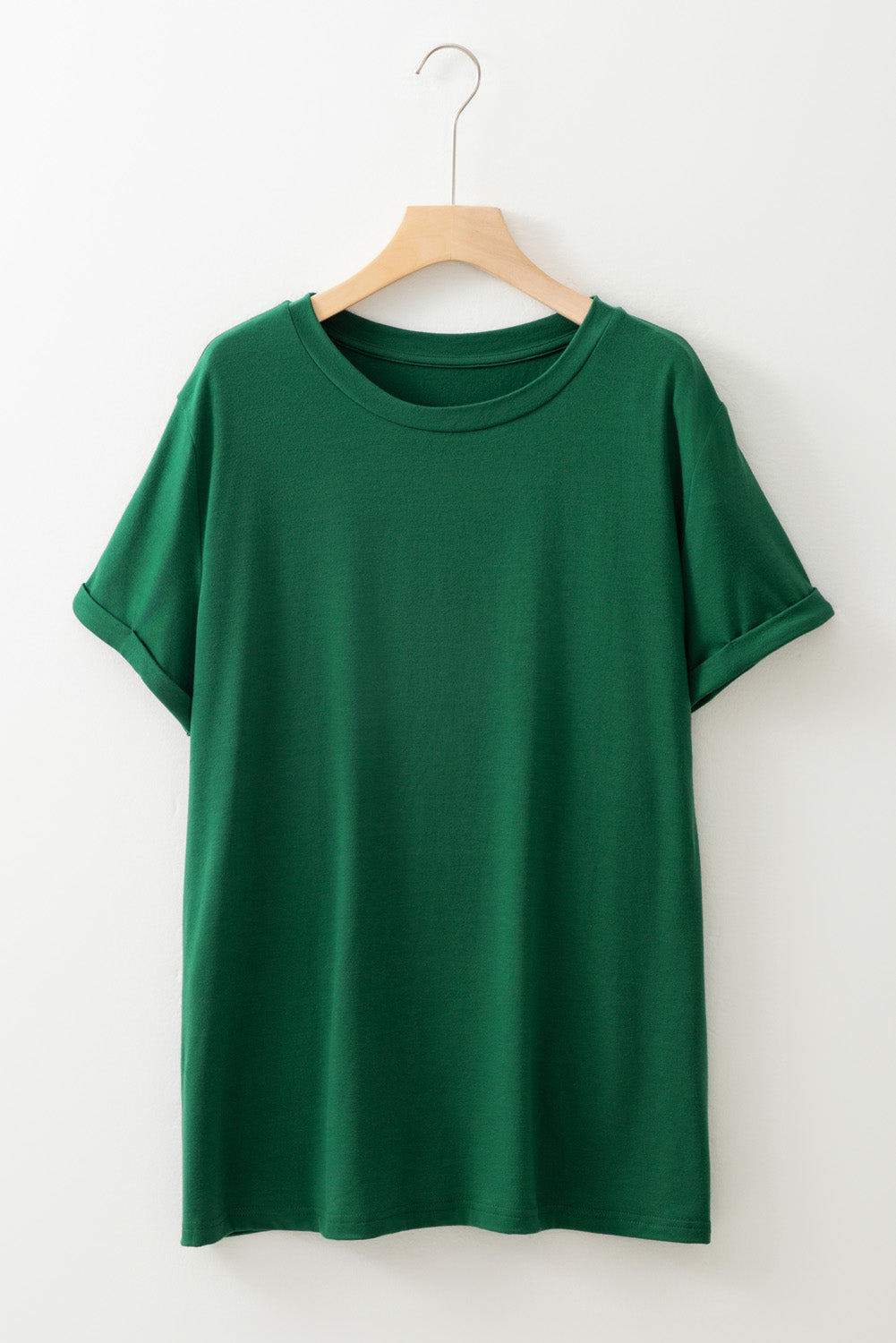 Iceland Blue Round Neck Rolled Sleeve Plus Size T-shirt