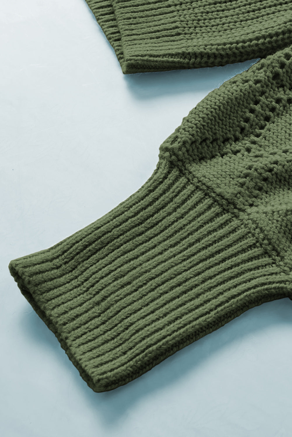 Green Bishop Sleeve Button V Neck Cardigan Sweater