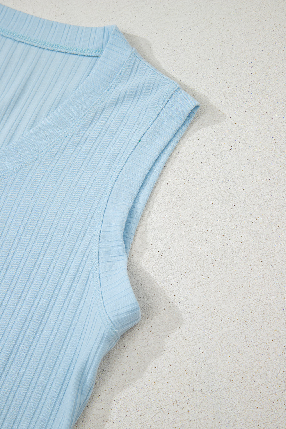 Mint Green Ribbed Button V Neck Tank Top and Shorts Set